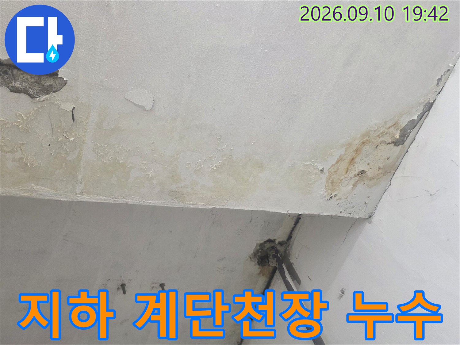 강서구 화곡동-물에 젖어 얼룩진 지하 천장 마감재