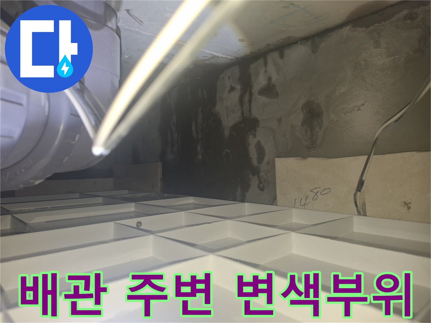 습기로 인해 검게 변한 천장 콘크리트 면