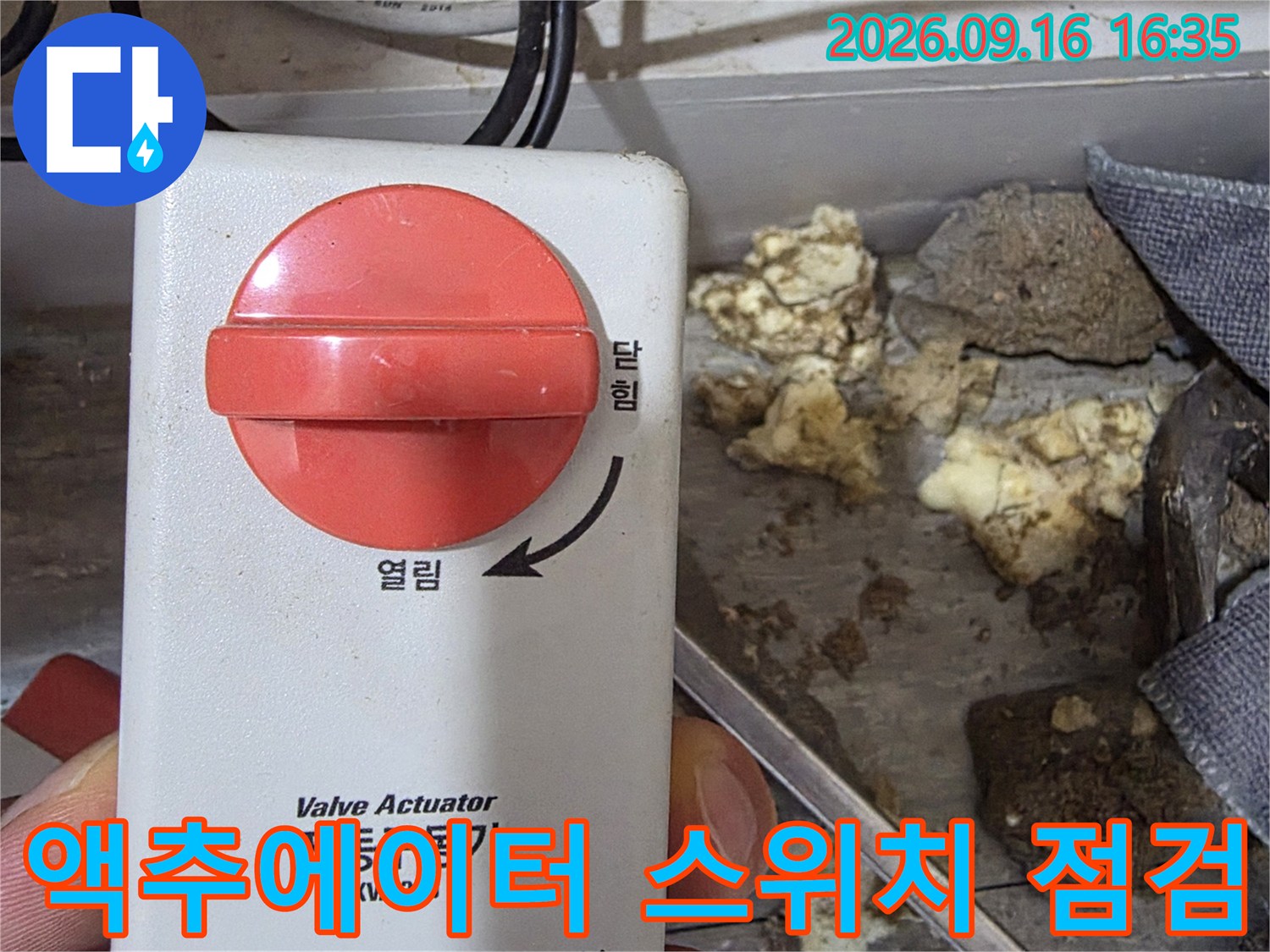 누수 진단 중인-밸브 액추에이터의 수동 조작 부위