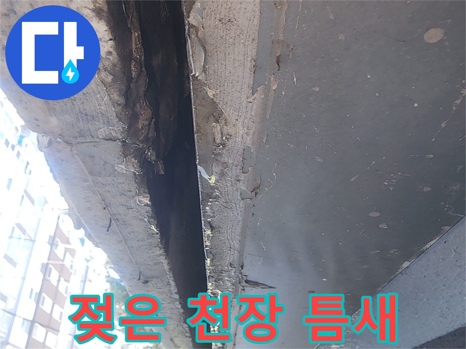 천장 구조물 사이 - 물기가 스며들어 젖어 있는 상태