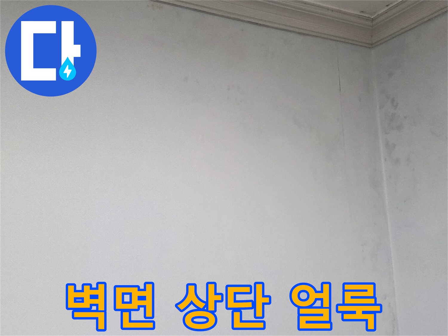 화장실 벽면 경계 부위에 나타난 젖은 듯한 얼룩 현상